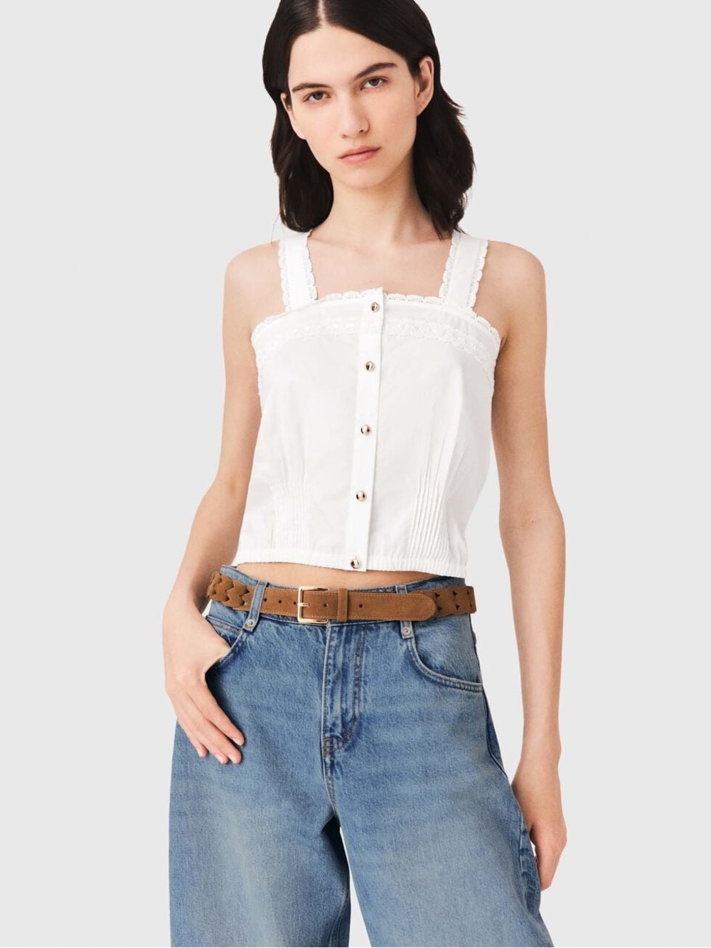 maje  crop top with lace trim